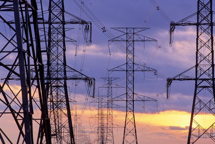 Electrical transmission towers at dusk, Ottawa